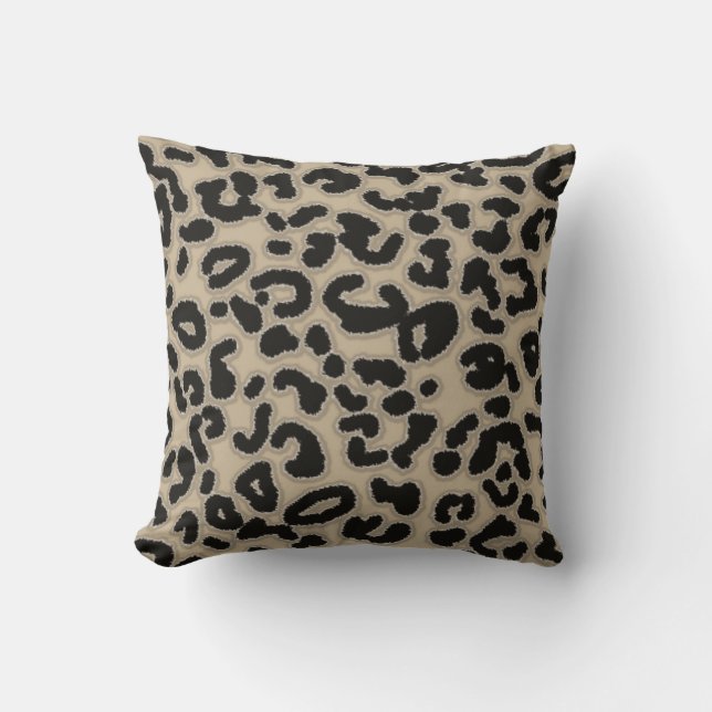 Khaki, Tan, Leopard Animal Print Throw Pillow (Front)