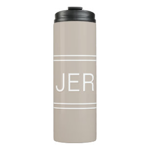 Khaki Tan Personalized Monogram Initials Drink Thermal Tumbler
