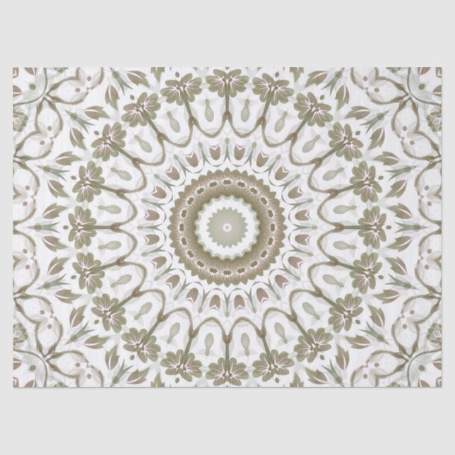 Khaki Taupe White Floral Mandala Tissue Paper (Front)