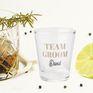 Khaki Wedding Team Groom Personalized Shot Glass