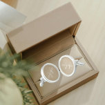 Khaki with White Stylized Monogram Cufflinks<br><div class="desc">A pair of sterling silver plated, round cufflinks for the fashionable man to match his outfit that feature a trendy, khaki colour along with his name printed in white, upper case letters and superimposed with white, stylized initials. Personalize your cufflinks by editing and replacing name and initials as desired. A...</div>