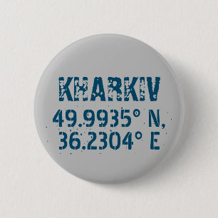 Kharkiv Ukraine Latitude & Longitude Distressed  2 Inch Round Button