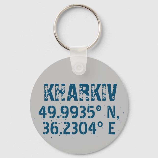 Kharkiv Ukraine Latitude & Longitude Distressed  Keychain (Front)