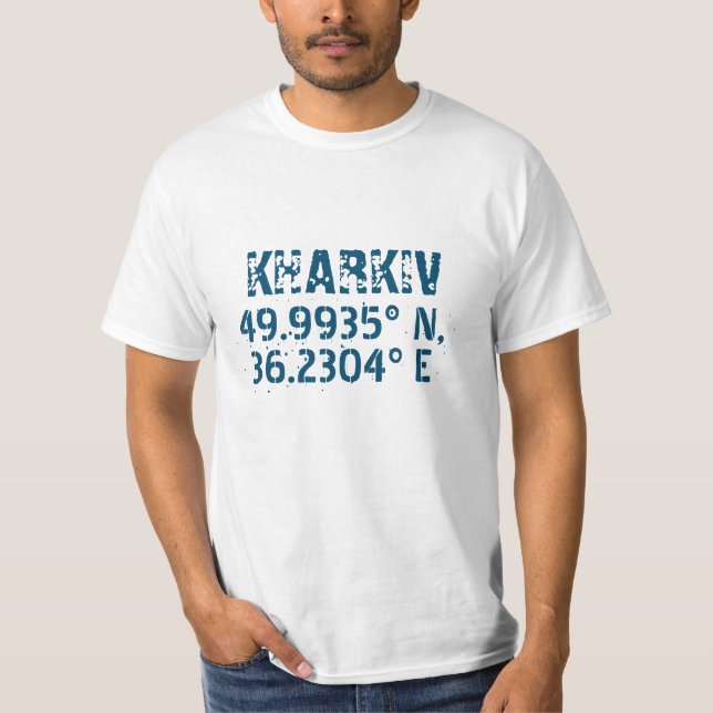 Kharkiv Ukraine Latitude & Longitude Distressed    T-Shirt (Front)