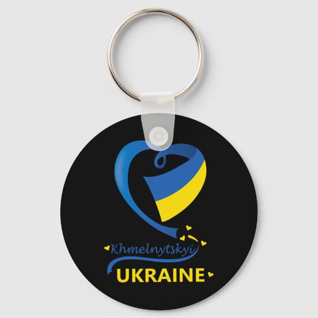 Khmelnytskyi Ukraine National Flag Heart Emblem Cr Keychain (Front)