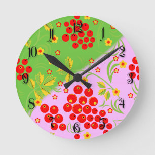 Khokhloma pattern round clock
