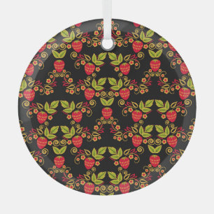 Khokhloma Russian Berries: Traditional Style Glass Ornament