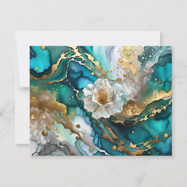 KHS Abstract Blue and Gold Floral Greeting Card (Front)