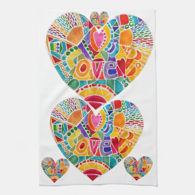 KHS Colourful Watercolor Heart Shapes Kitchen Towe Towel (Vertical)