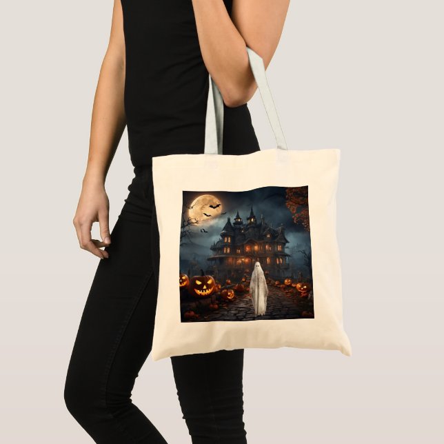 KHS Halloween Haunted House with Ghost Tote Bag (Devant (produit))