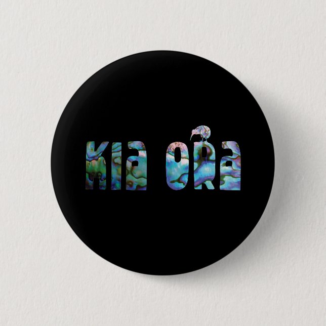 KIA ORA KIWI GREETING 2 INCH ROUND BUTTON (Front)