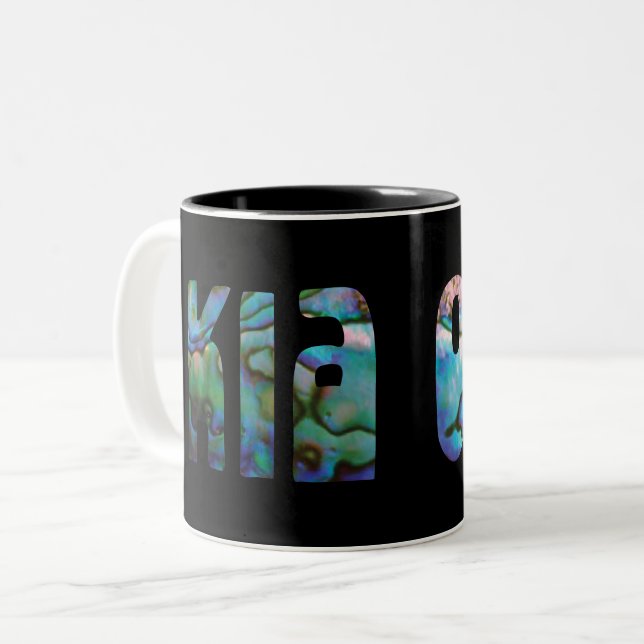 KIA ORA KIWI GREETING PAUA Two-Tone COFFEE MUG (Front Left)
