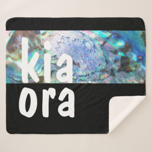 KIA ORA NEW ZEALAND PAUA BLACK MAORI NZ KIWI  SHERPA BLANKET