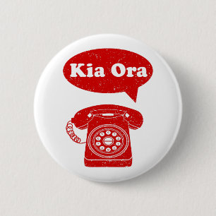 Kia Ora Te Reo Maori Language Retro Telephone 2 Inch Round Button
