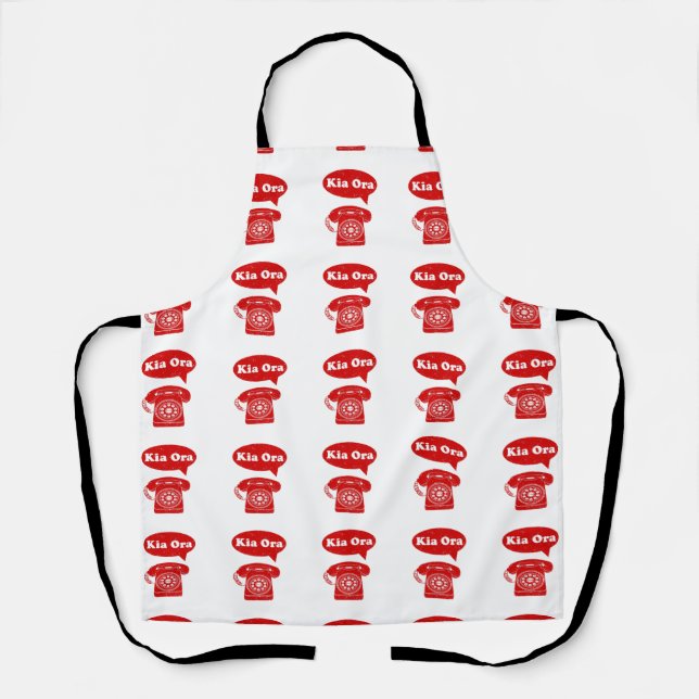 Kia Ora Te Reo Maori Language Retro Telephone Apron (Front)