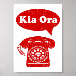 Kia Ora Te Reo Maori Language Retro Telephone Poster