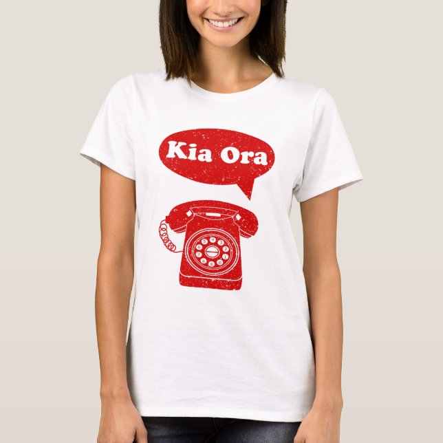 Kia Ora Te Reo Maori Language Retro Telephone T-Shirt (Front)