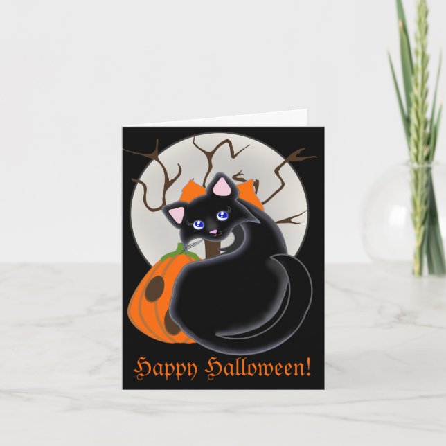 Kiara Toon Kitty Black Cat Moon & Tree Card (Front)