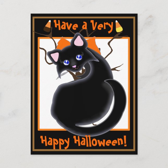 Kiara Toon Kitty Black Cat With Tree Postcard2 Postcard (Front)