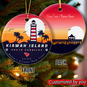 Kiawah Island lighthouse SC Retro Sunset Souvenirs Ceramic Ornament