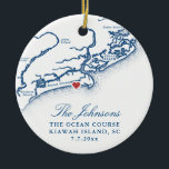 Kiawah Island Map Wedding Photo Christmas Ceramic Ornament<br><div class="desc">Commemorate your Kiawah Island wedding with a personalized Christmas ornament featuring an elegant navy blue coastal South Carolina map design on the front and your wedding photo on the back. Perfect for couples married at venues like The Ocean Course, The Sanctuary Hotel, and Mingo Point, this keepsake ornament adds a...</div>