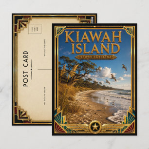 Kiawah Island South Carolina Vintage Art Deco Gold Postcard