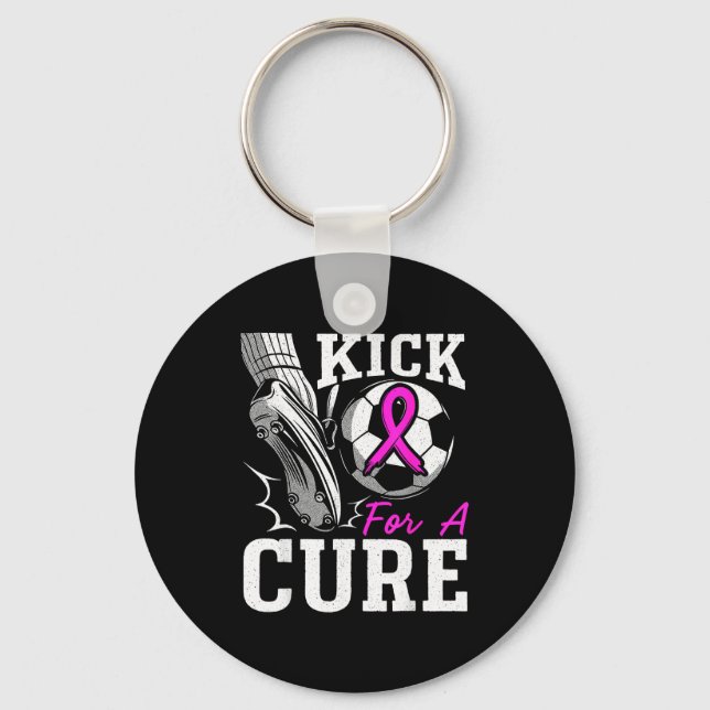 Kick For A Breast Cancer Awareness Nk Ribbon Socce Keychain (Front)