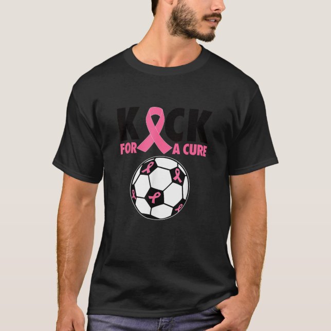Kick For a Cure Breast Cancer Awareness Pink Ribbo T-Shirt (Front)