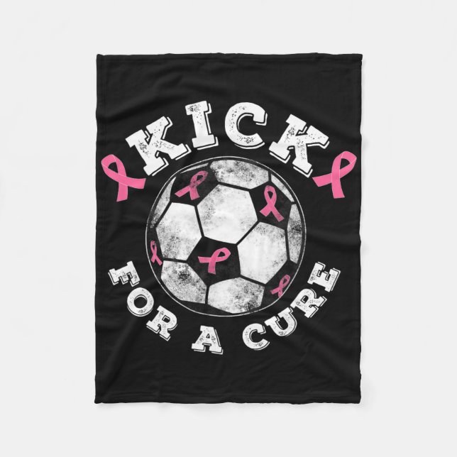 Kick For A Cure Pink Ribbon Breast Cancer Awarenes Fleece Blanket (Front)