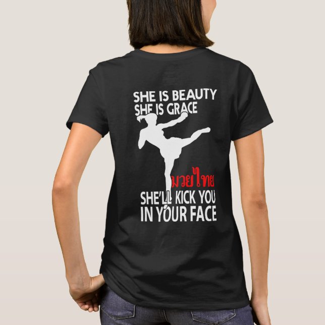 Kick in your face Muay thai Women funny t-shirt (Back)