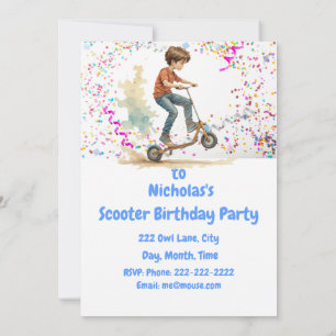 Kick Scooter Themed Birthday Party Invitation