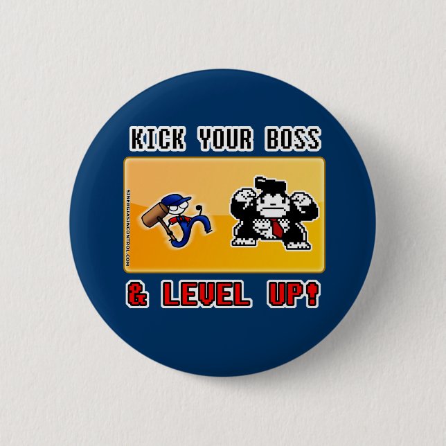 kick your boss & level up! 2 inch round button (Front)