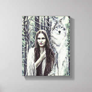 Kickapoo Indian Brujah White Wolf original art  Canvas Print