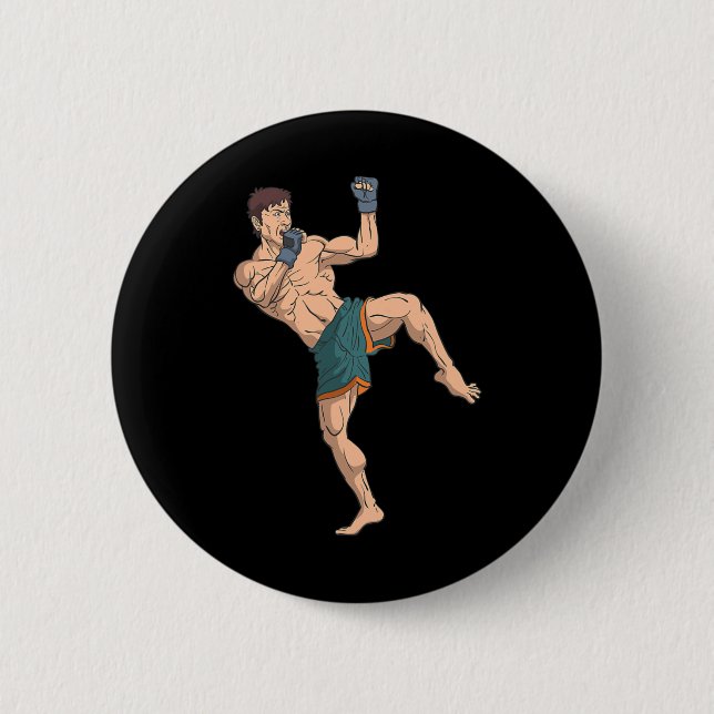 Kickboxer Prepares To Strike  2 Inch Round Button (Front)
