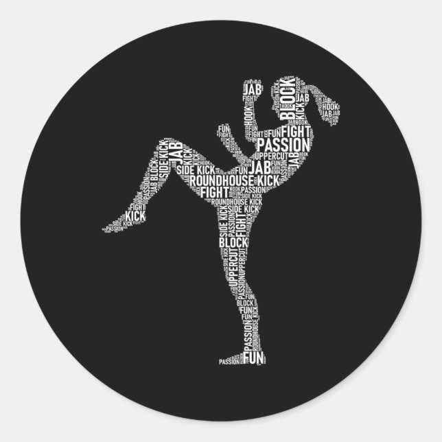 Kickboxer Typography - Kickboxing Mixed Martial Ar Classic Round Sticker (Front)