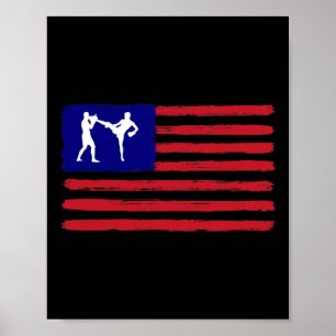 Kickboxing 4th Of July Patriotic Distressed Americ Poster