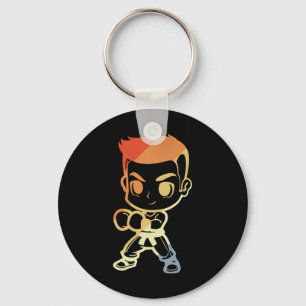 Kickboxing Boy Cartoon Look Kickboxer Karate Keychain