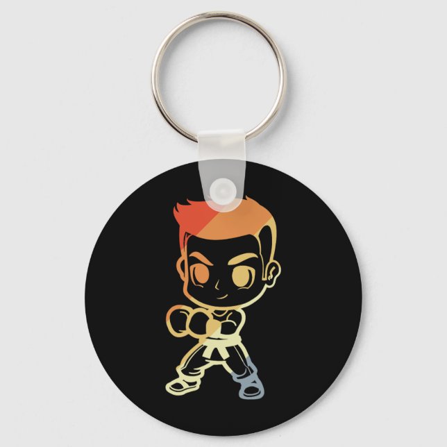 Kickboxing Boy Cartoon Look Kickboxer Karate  Keychain (Front)