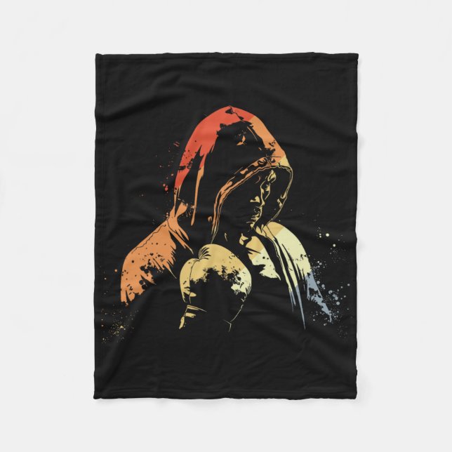 Kickboxing Boy Drawing Retro Martial Arts For Boys Fleece Blanket (Front)