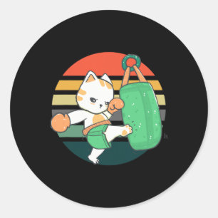 Kickboxing Cat Men Women Kids  Classic Round Sticker
