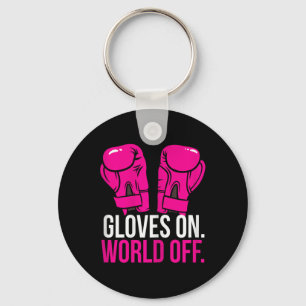 Kickboxing Chick Kickboxer Training Gloves On Worl Keychain