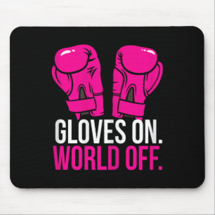 Kickboxing Chick Kickboxer Training Gloves On Worl Mouse Pad