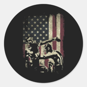 Kickboxing Fighters On American Flag Patriotic _1 Classic Round Sticker