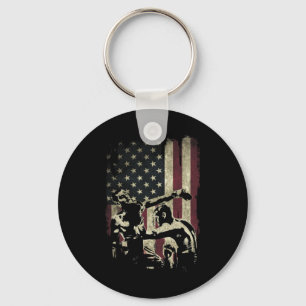 Kickboxing Fighters On American Flag Patriotic _1 Keychain