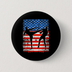 Kickboxing Fighters On American Flag Patriotic 2 Inch Round Button