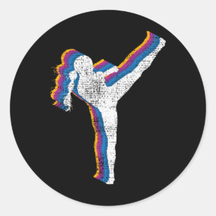 Kickboxing Girl Vintage Kickboxer Gift Classic Round Sticker