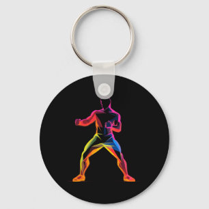 Kickboxing Guy Cartoon Style Kickboxer Savate Keychain