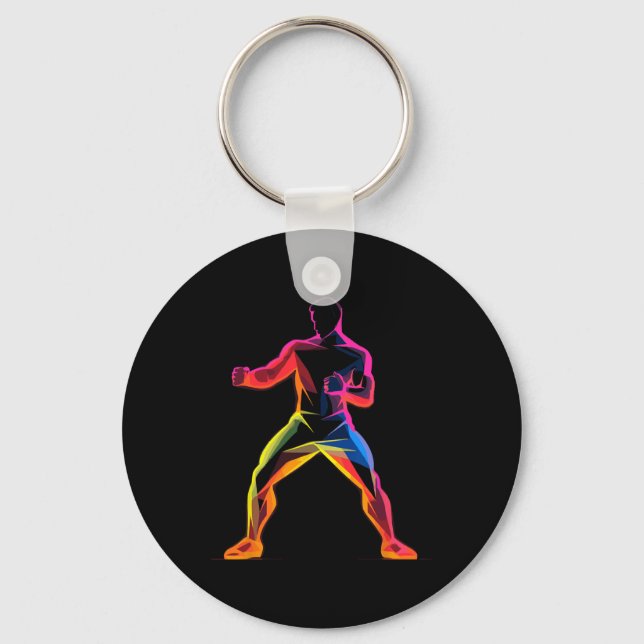 Kickboxing Guy Cartoon Style Kickboxer Savate  Keychain (Front)