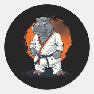 Kickboxing Hippo Taekwondo Karate MMA Funny Classic Round Sticker