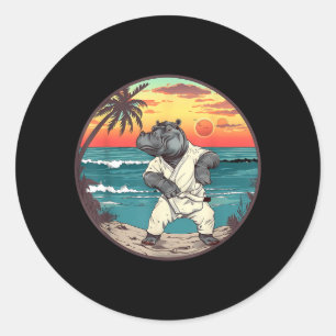Kickboxing Hippo Taekwondo Karate MMA Funny Classic Round Sticker